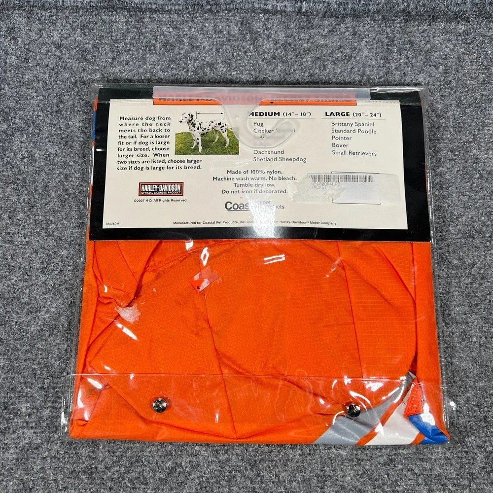 Harley Davidson Rain Jacket for Dogs Orange Size Large Nylon Motorcycles Riding